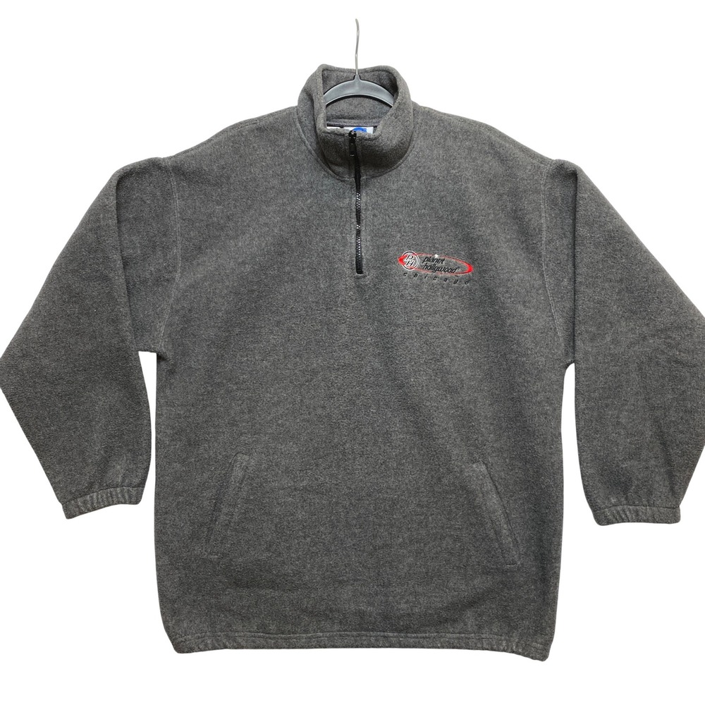 Planet Hollywood Fleece Pullover Mens L Gray Chicago Quarter-Zip Logo USA Made